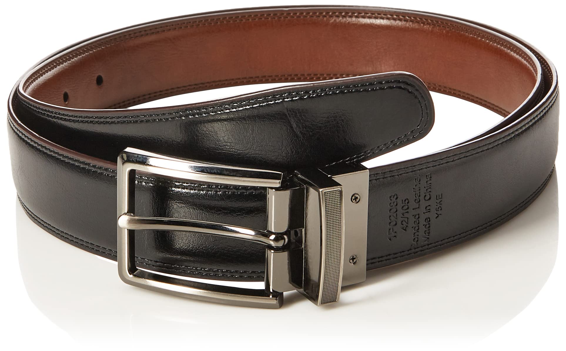 Foto 3 pulgar | Cinturón Perry Ellis Portfolio De Piel Con Doble Costura Marrón/negro - Venta Internacional.