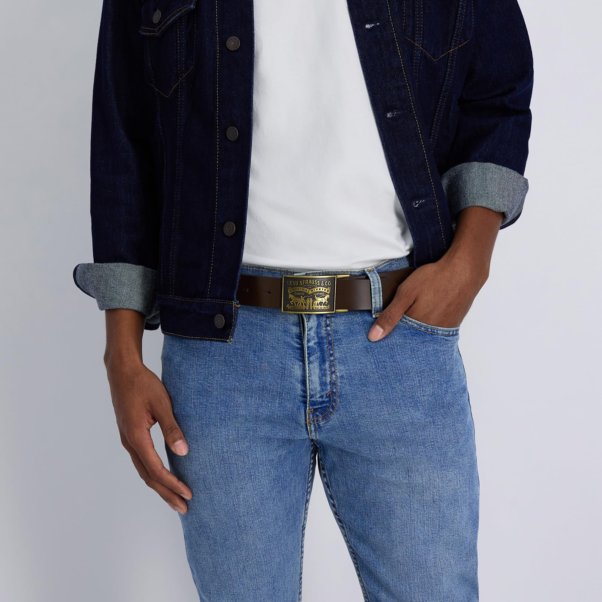 Foto 7 pulgar | Cinturón De Piel Levi's Plaque Hebilla Marrón Para Hombre Talla M - Venta Internacional.
