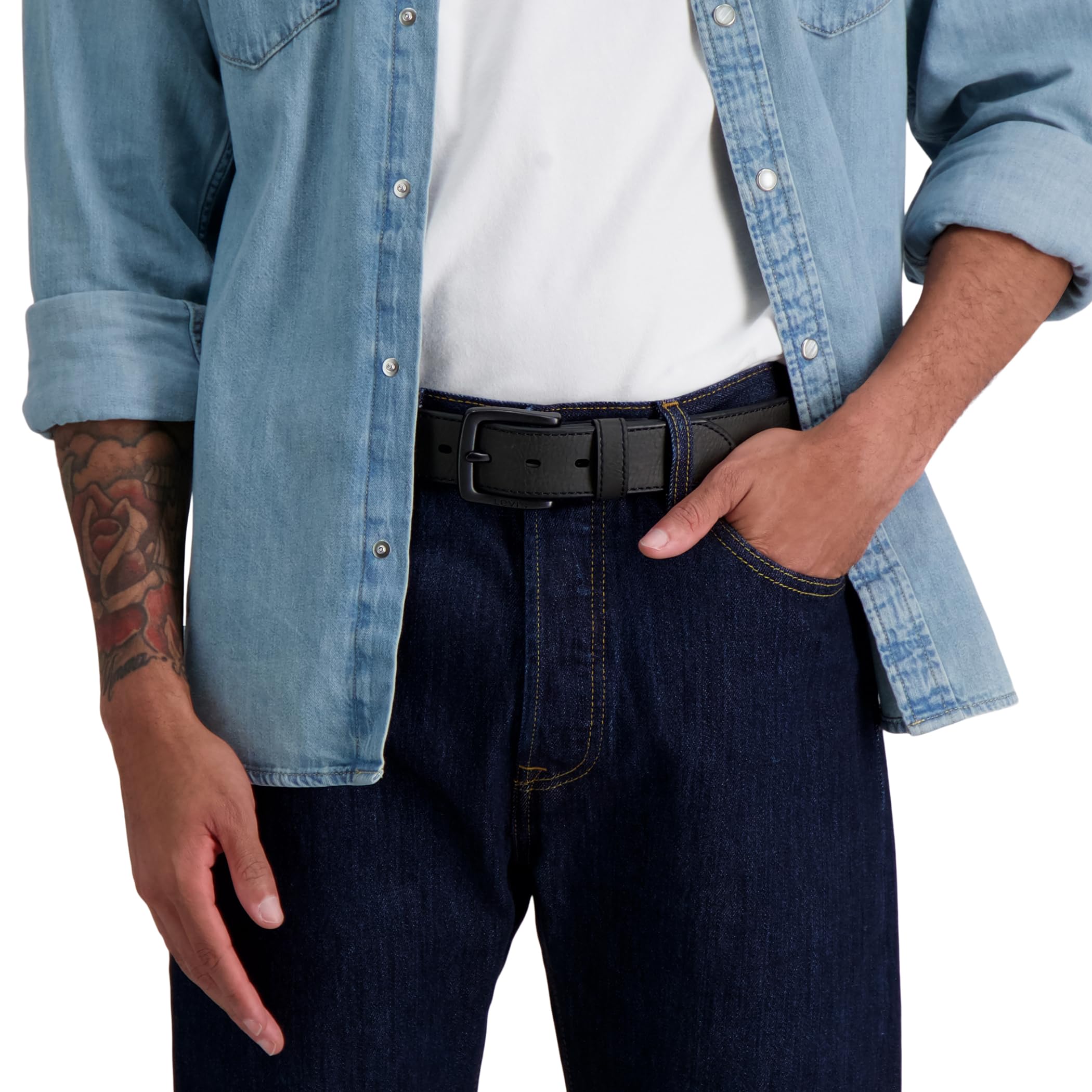 Foto 5 | Cinturón Casual De Piel Levi's Para Hombre, Negro Mate, Talla S 30-32 - Venta Internacional.