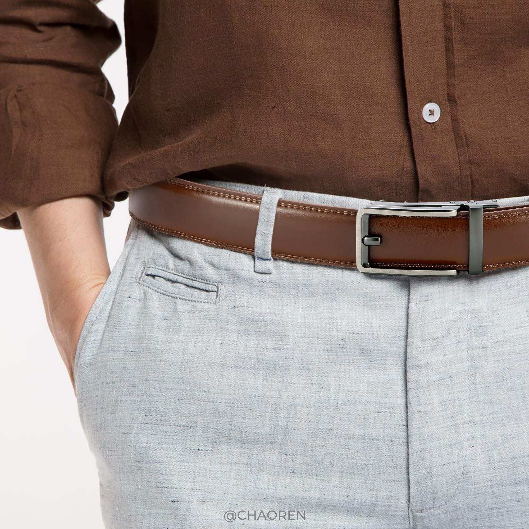 Foto 3 pulgar | Cinturón Con Trinquete Chaoren Comfort Click Para Hombre, Vestido Oxford - Venta Internacional.