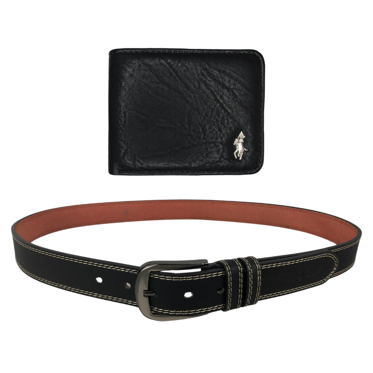 Kit Cinturón Polo Guy Sintético Y Cartera Para Hombre Color Negro 2