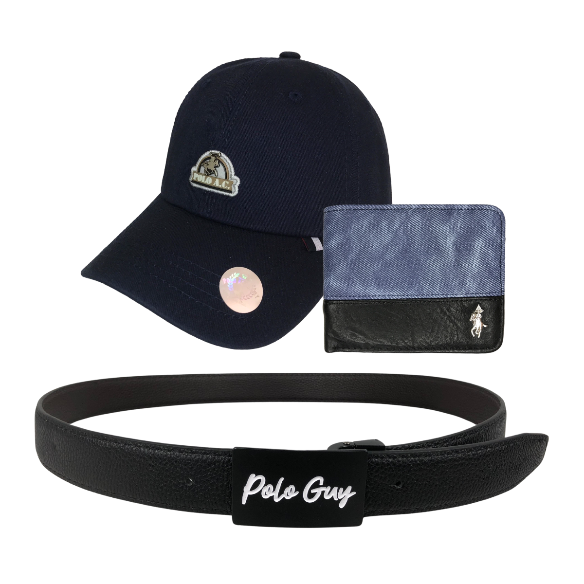 Foto 1 | Kit Cinturón De Caballero Con Cartera Y Gorra Polo Guy Color Azul