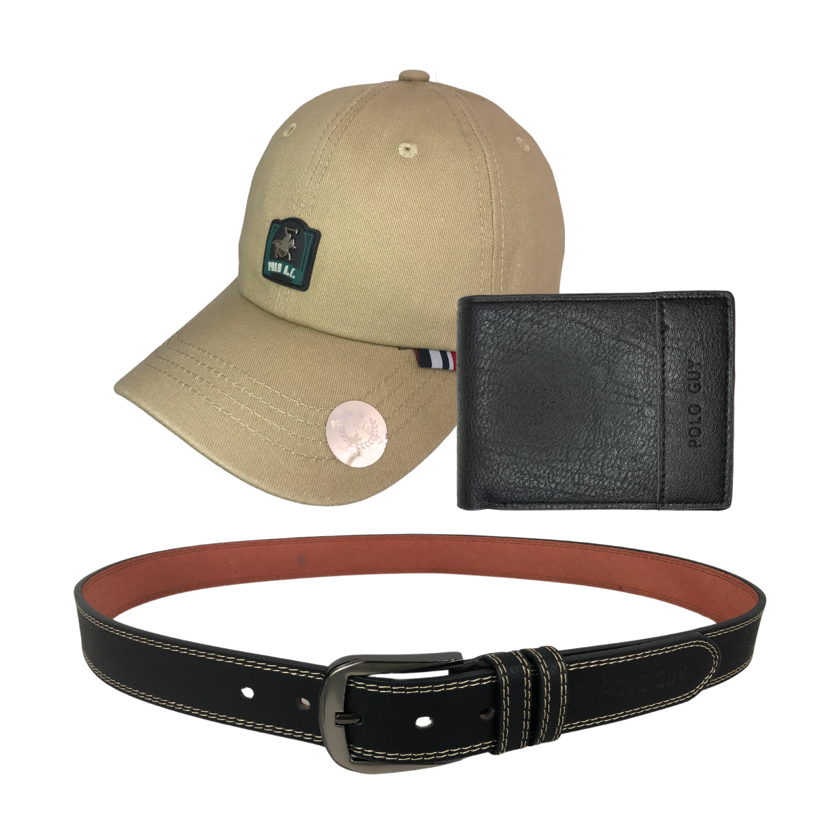 Foto 2 pulgar | Kit Cinturón de Hombre Con Cartera Y Gorra Polo Guy Beige