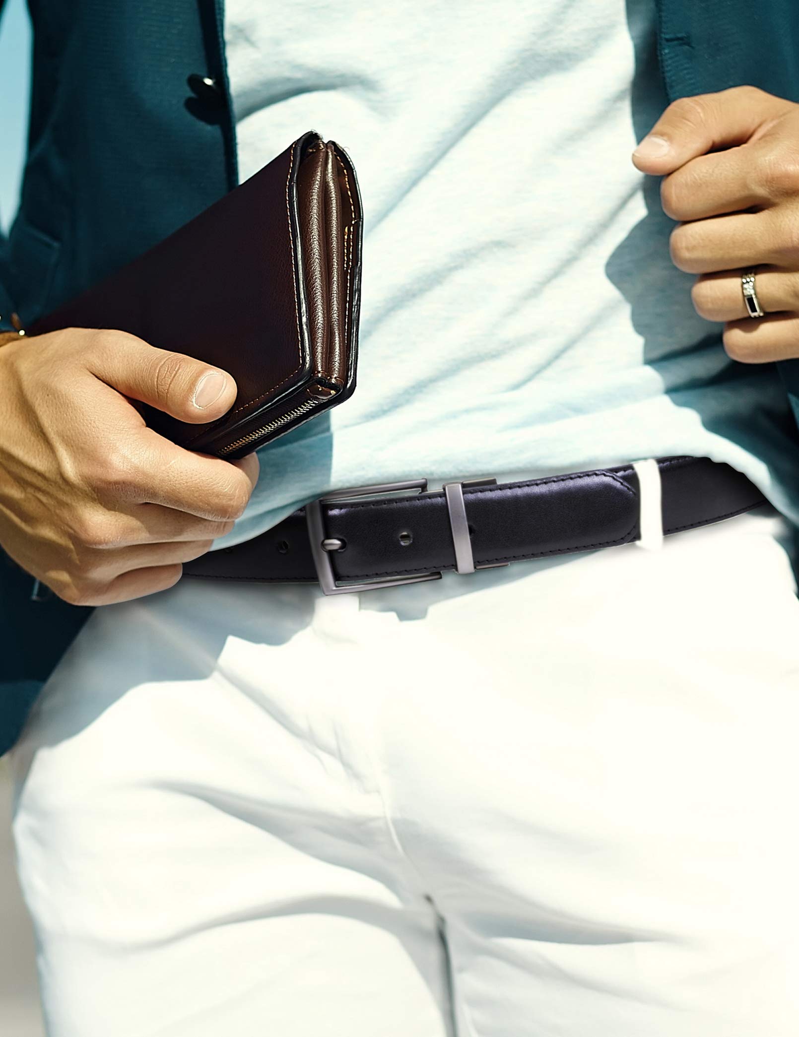 Foto 4 | Cinturón Steve Madden Vestido Casual De Cuero Negro/marrón Para Hombre - Venta Internacional.