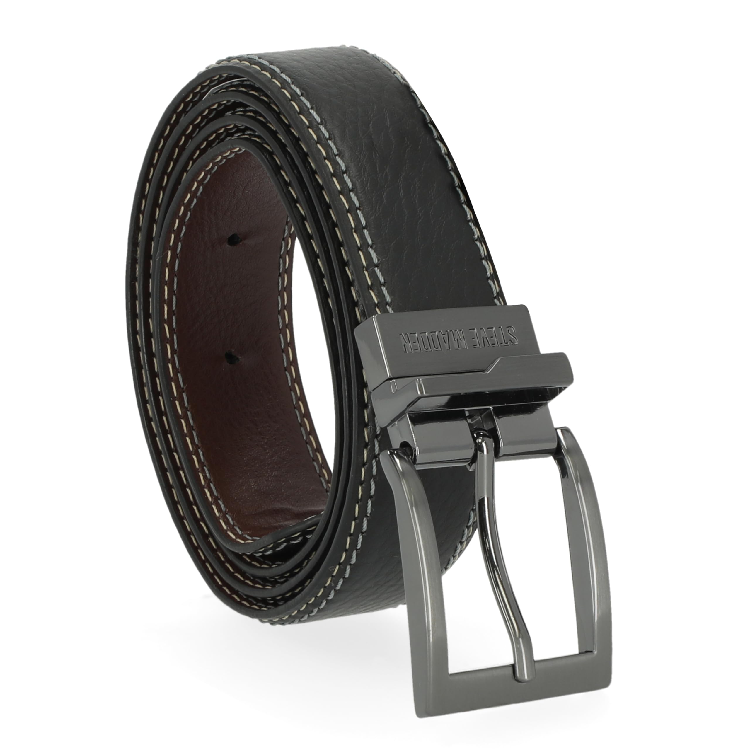 Foto 2 pulgar | Cinturón Steve Madden Vestido Casual De Cuero Negro/marrón Para Hombre - Venta Internacional.