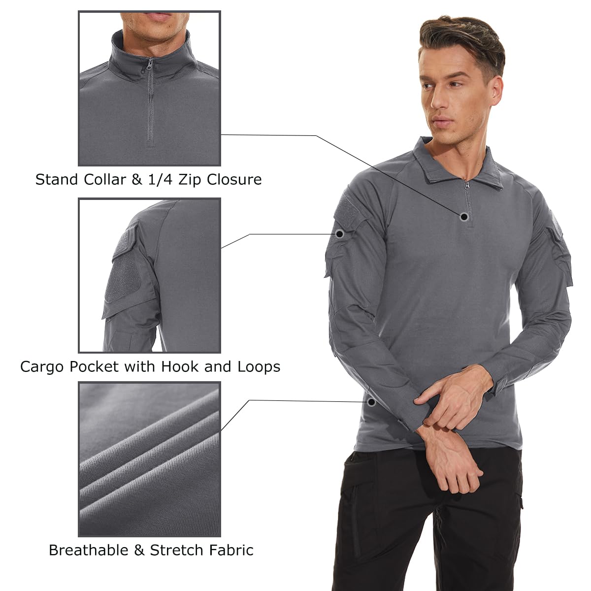 Foto 5 | Camisa De Combate Tacvasen De Manga Larga Táctica Gris Claro Para Hombre - Venta Internacional.