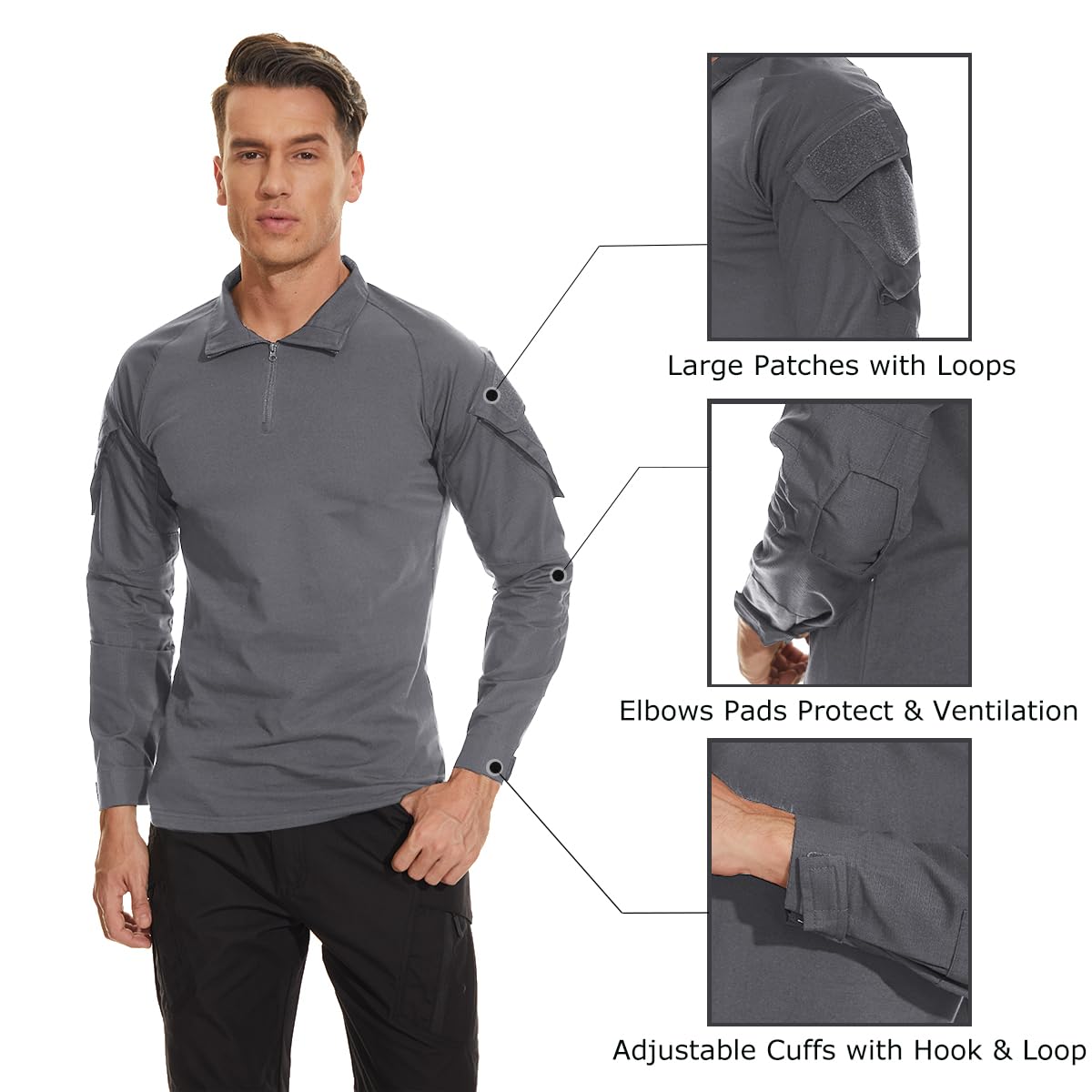 Foto 8 pulgar | Camisa De Combate Tacvasen De Manga Larga Táctica Gris Claro Para Hombre - Venta Internacional.
