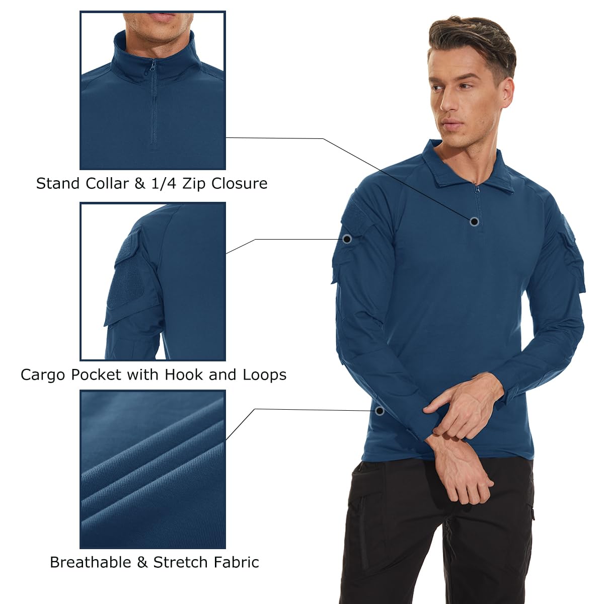 Foto 6 pulgar | Camisa Táctica Tacvasen, Jersey Con Cremallera Para Hombre, Color Azul S - Venta Internacional.