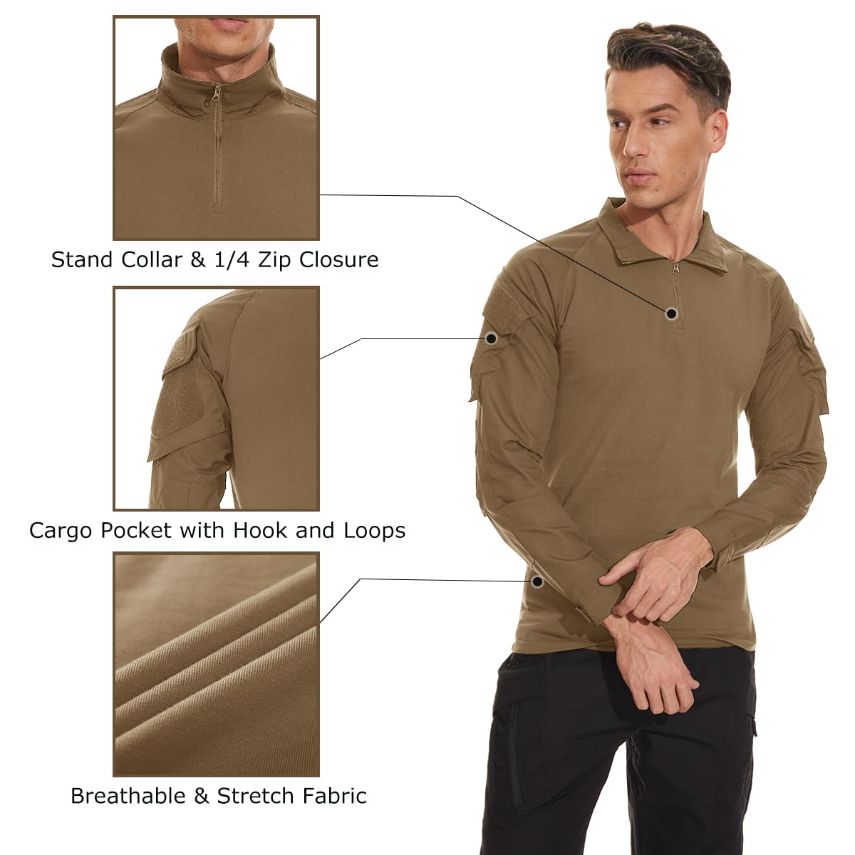Foto 6 pulgar | Camisa De Combate Tacvasen Para Hombre Manga Larga Táctica Marrón Xl - Venta Internacional.