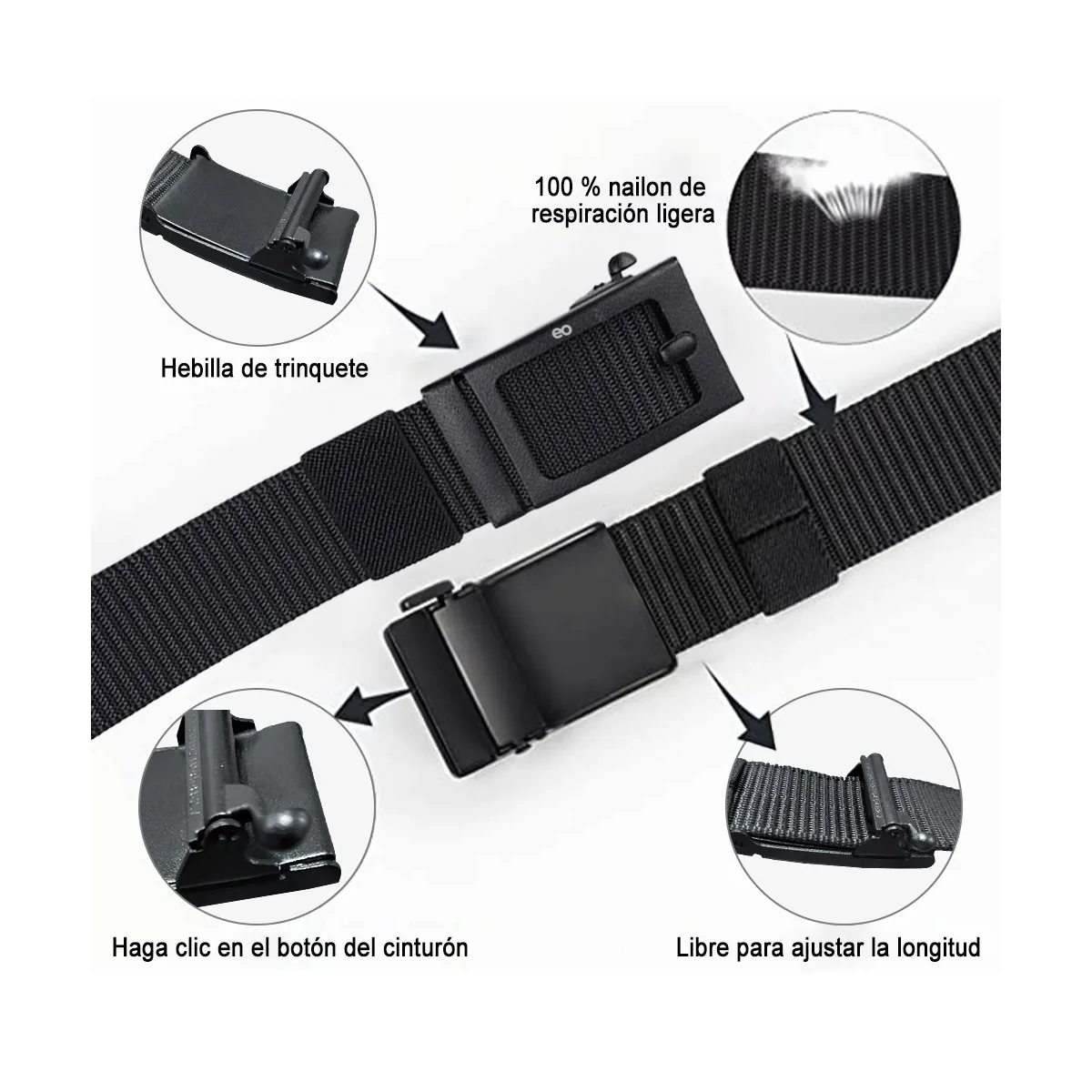 Foto 4 pulgar | 2pack Cinturones Tácticos De Nailon Ajustables 125cm Eo Safe Imports Esi-3600 Negro/gris