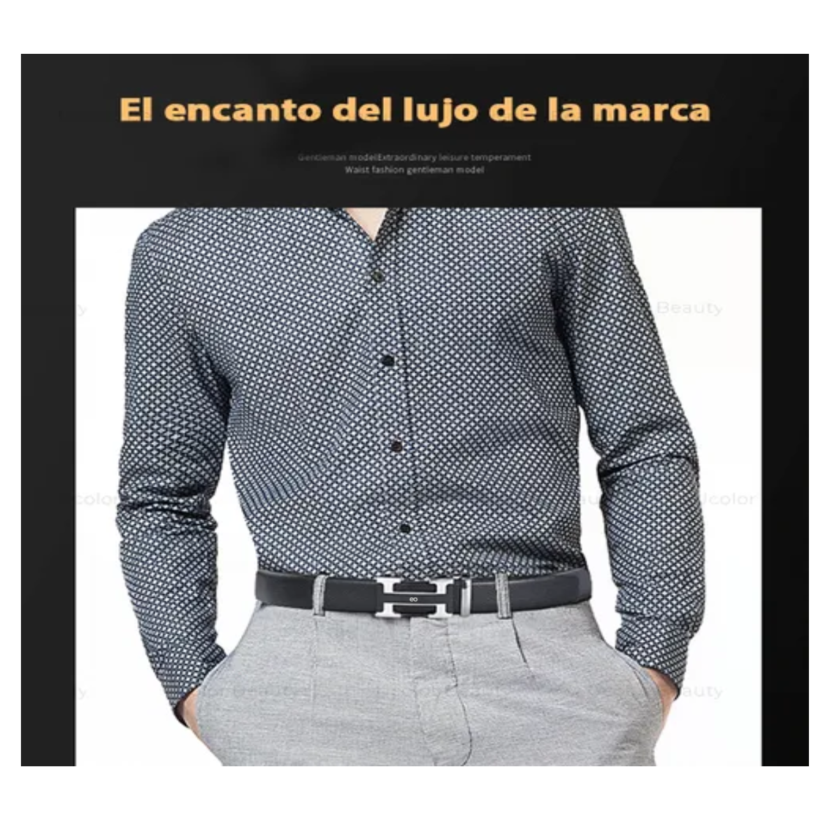 Foto 3 | Cinto Negro De Elegante Cuero Hombre, Hebilla Automática H Eo Safe Imports Esi-19363 Negro