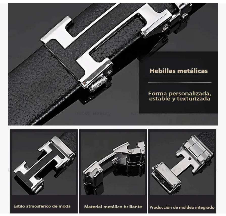 Foto 6 | Cinto Negro De Elegante Cuero Hombre, Hebilla Automática
