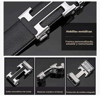 Foto 6 | Cinto Negro De Elegante Cuero Hombre, Hebilla Automática