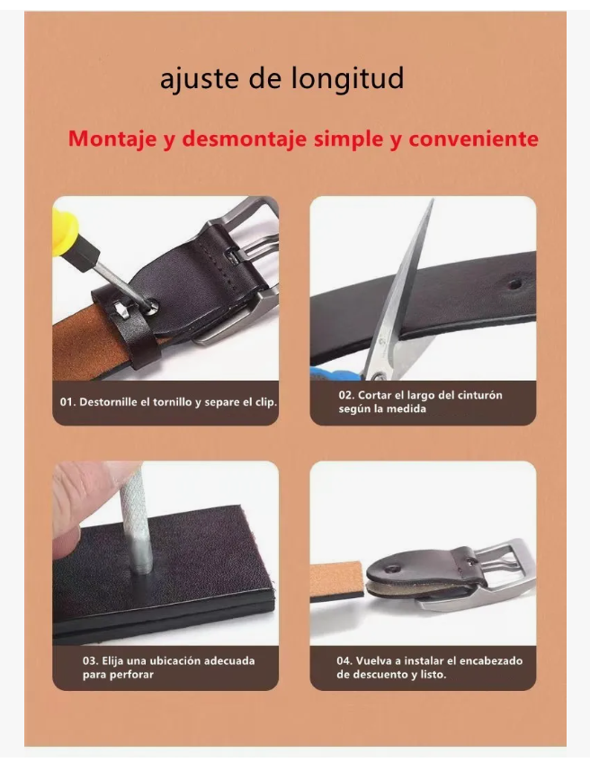 Foto 5 pulgar | Cinturón De Piel De Vacuno De Moda Para Hombre