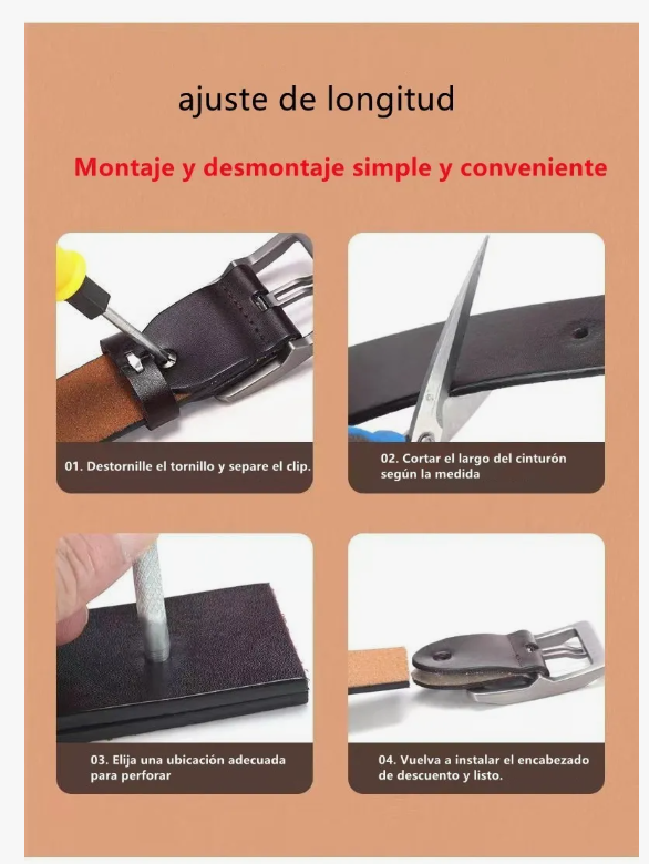 Foto 5 pulgar | Cinturón De Piel De Vacuno De Moda Para Hombre