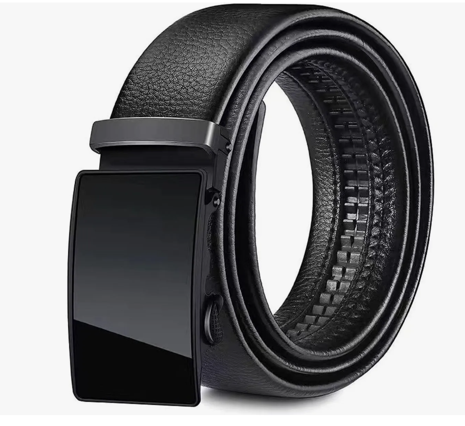 Cinto Negro De Elegante Cuero Hombre, Hebilla Automática