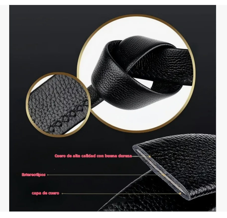Foto 6 pulgar | Cinto Negro De Elegante Cuero Hombre, Hebilla Automática