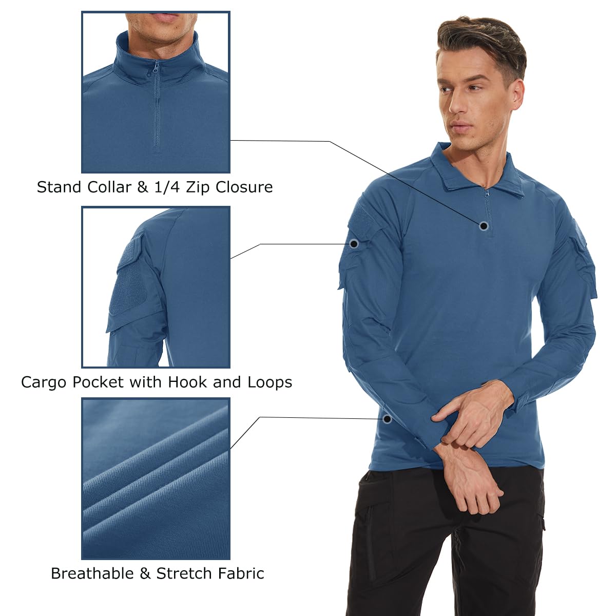 Foto 6 pulgar | Camisa Táctica Tacvasen Para Hombre De Manga Larga Azul Gris S - Venta Internacional.