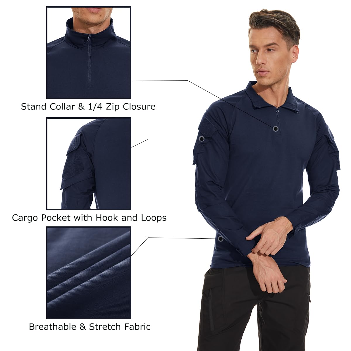 Foto 5 | Camisa Tacvasen Army Para Hombre De Manga Larga Táctica Azul Marino L - Venta Internacional.