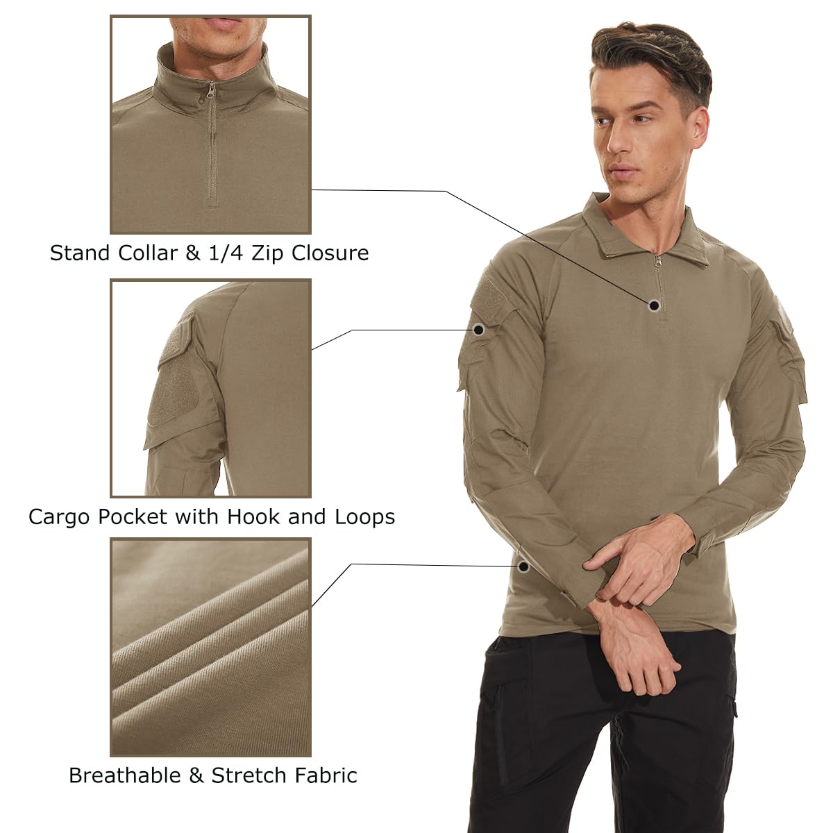 Foto 6 pulgar | Camisa Militar Tacvasen De Manga Larga Táctica Caqui Para Hombre - Venta Internacional.