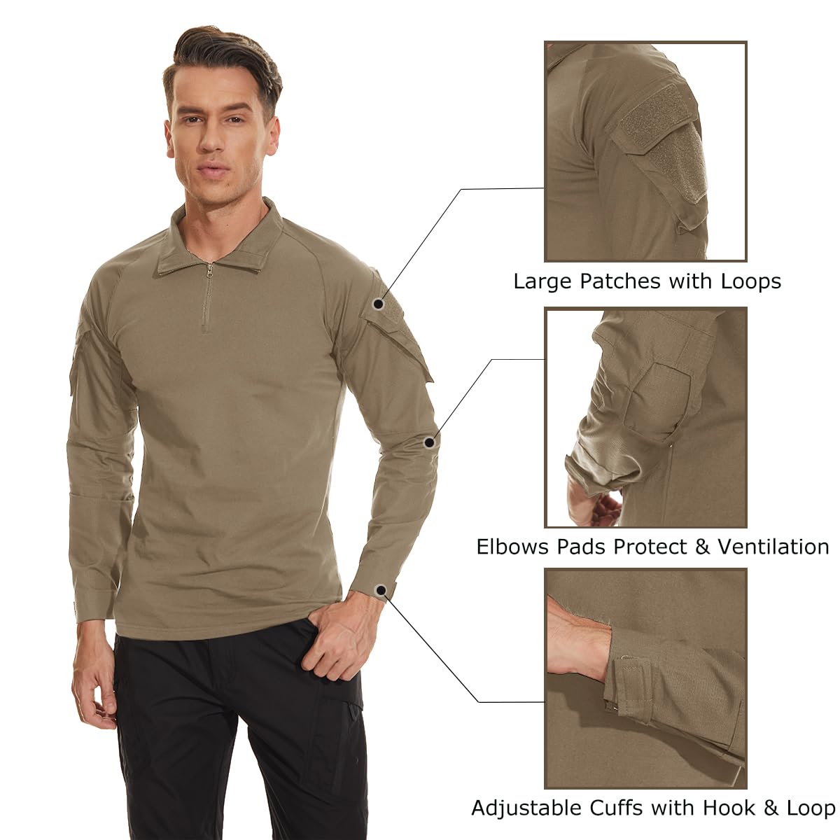 Foto 8 pulgar | Camisa Militar Tacvasen De Manga Larga Táctica Caqui Para Hombre - Venta Internacional.