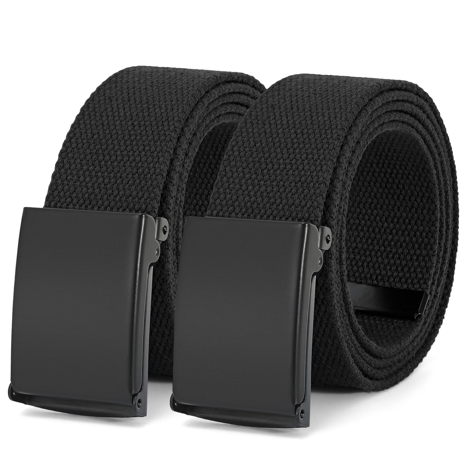 Cinturón De Tela Whippy Con Tapa Abatible Negra Con Hebilla Militar, Paquete De 2 - Venta Internacional.