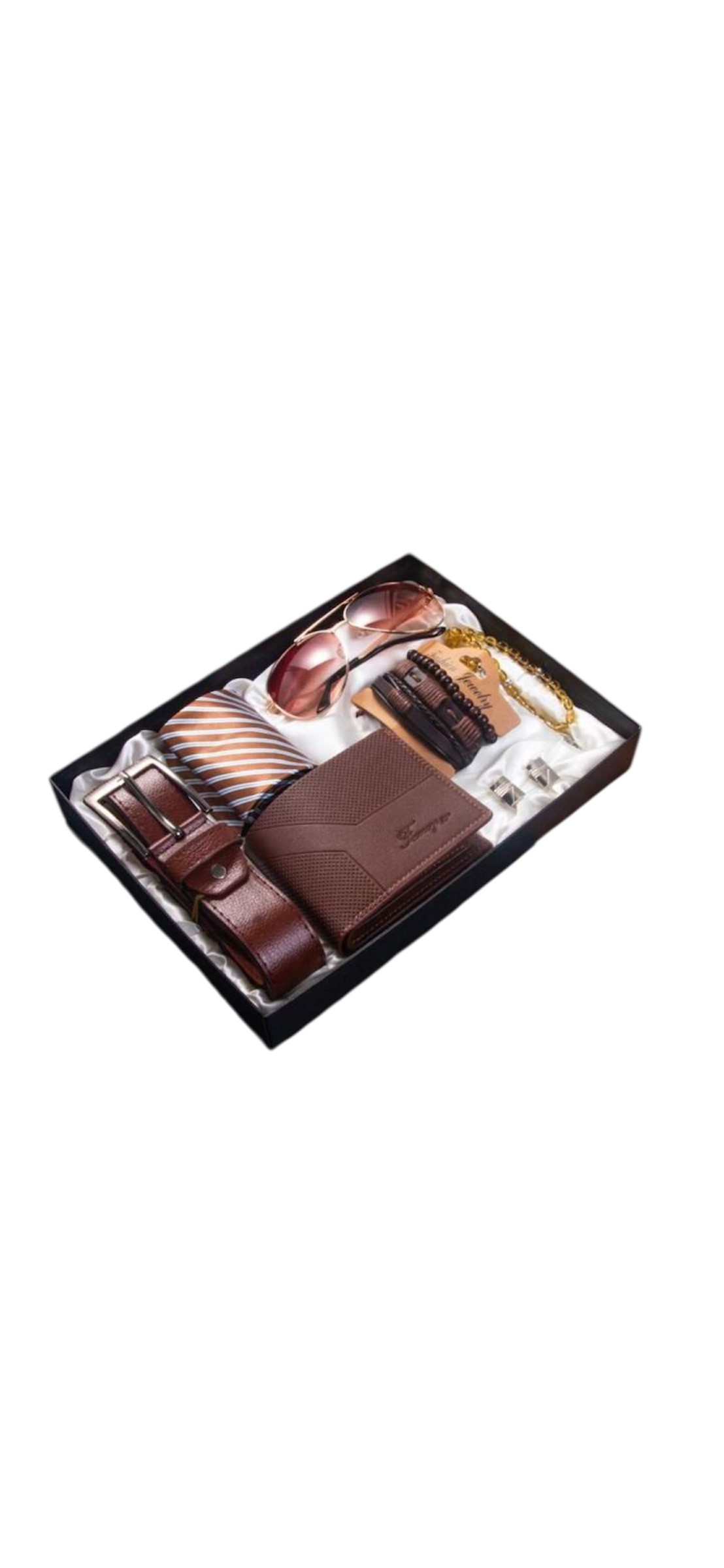 Foto 4 pulgar | Kit De Regalo Para Caballero, Con Corbata, Cartera, Cinturón, Lentes, Color Café, Regalo Para Hombre Dia Del Padre