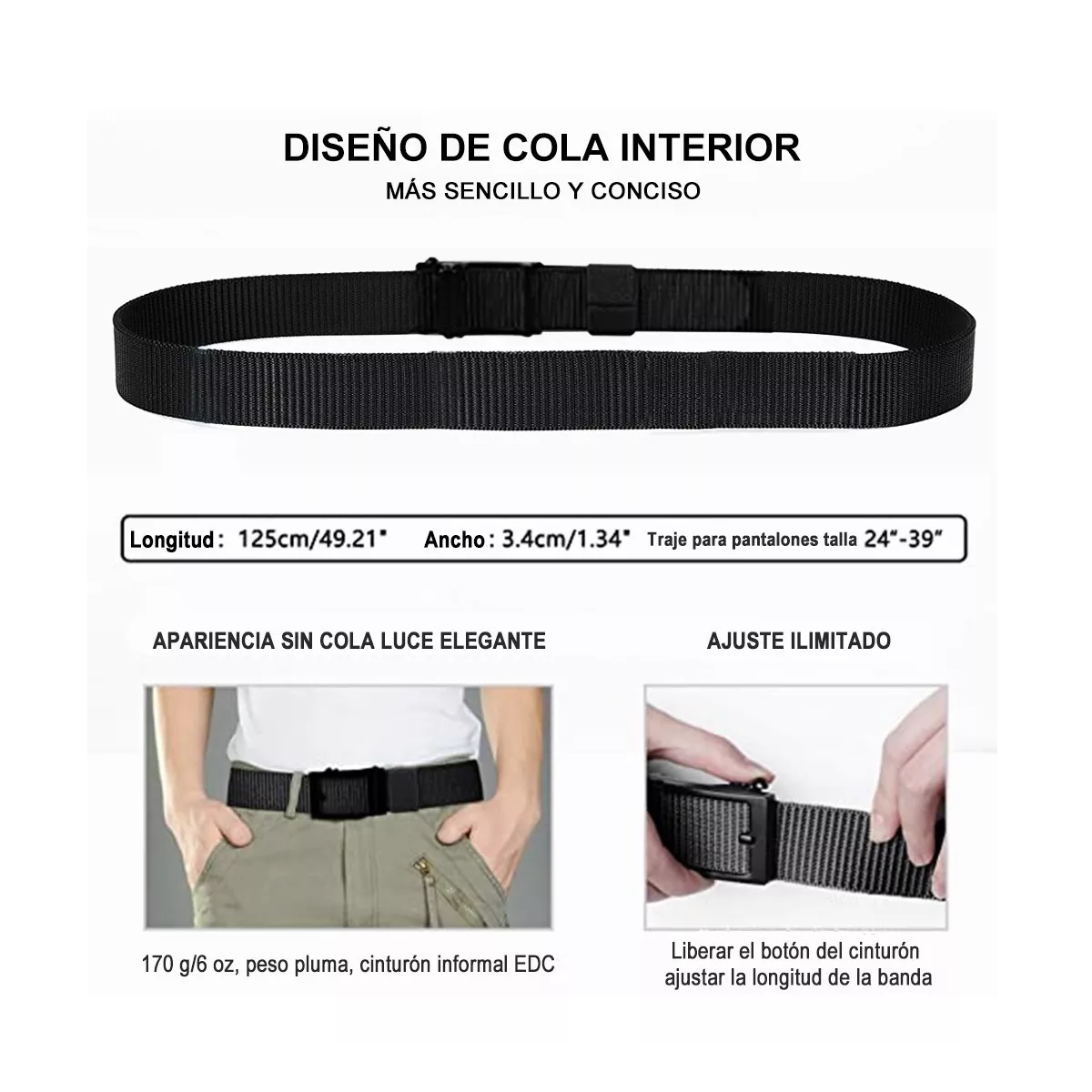 Foto 4 pulgar | Cinturones Tácticos De Nailon Ajustables 125cm 2pzs Eo Safe Imports Esi-6237-1 Negro
