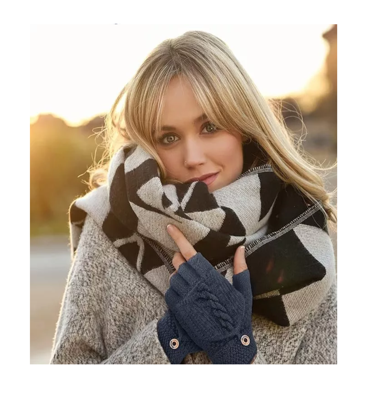 Foto 5 pulgar | Guantes Tejidos Invierno Frio Dedos Descubiertos Azul Marino para Hombre