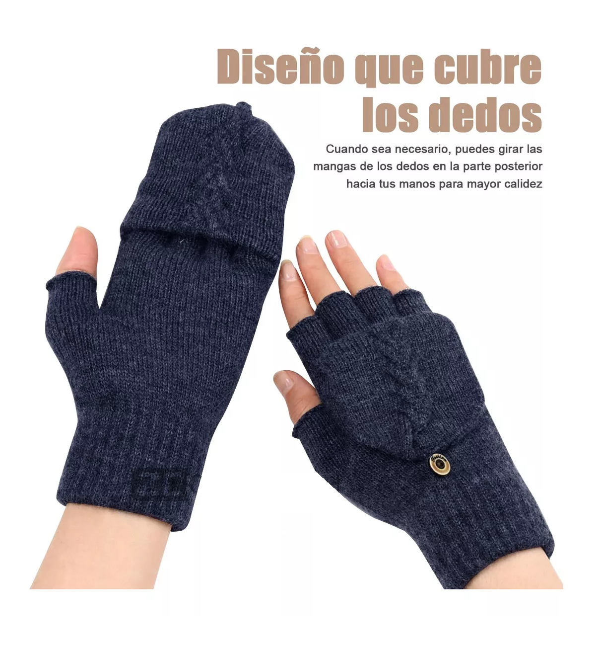 Foto 6 pulgar | Guantes Tejidos Invierno Frio Dedos Descubiertos Azul Marino para Hombre