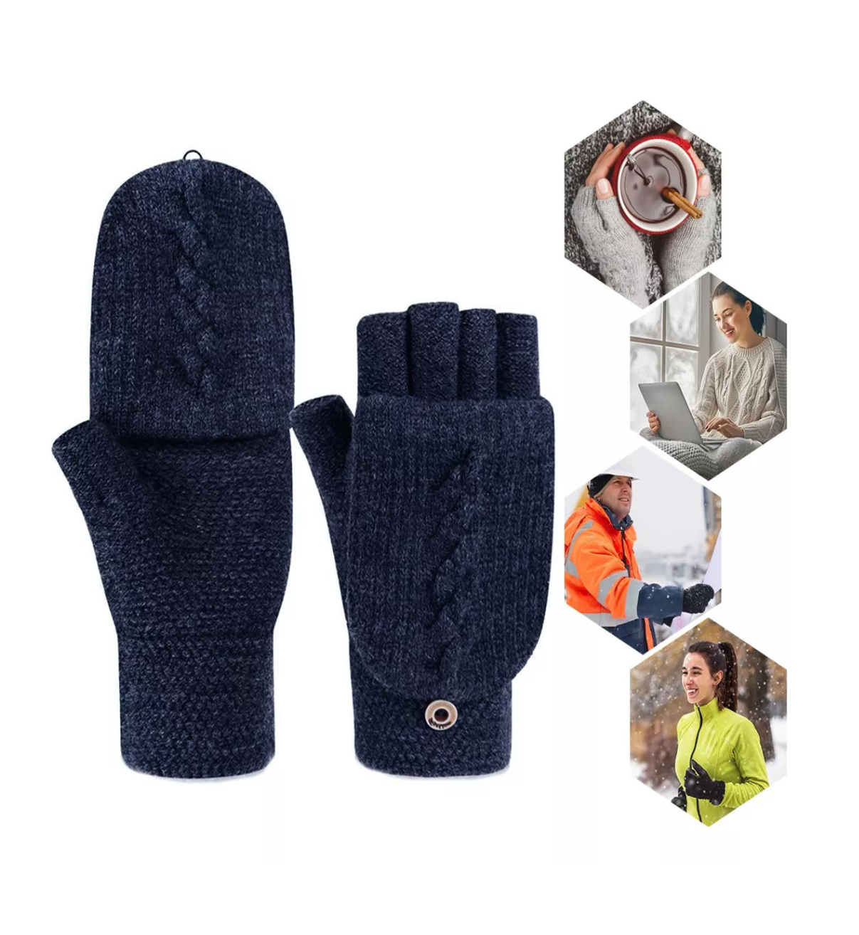 Foto 3 pulgar | Guantes Tejidos Belug Azul Marino Dedos Descubiertos para Hombre