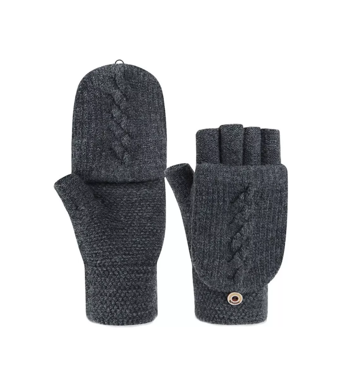 Foto 2 pulgar | Guantes Tejidos Invierno Frio Dedos Descubiertos Gris Oscuro para Hombre