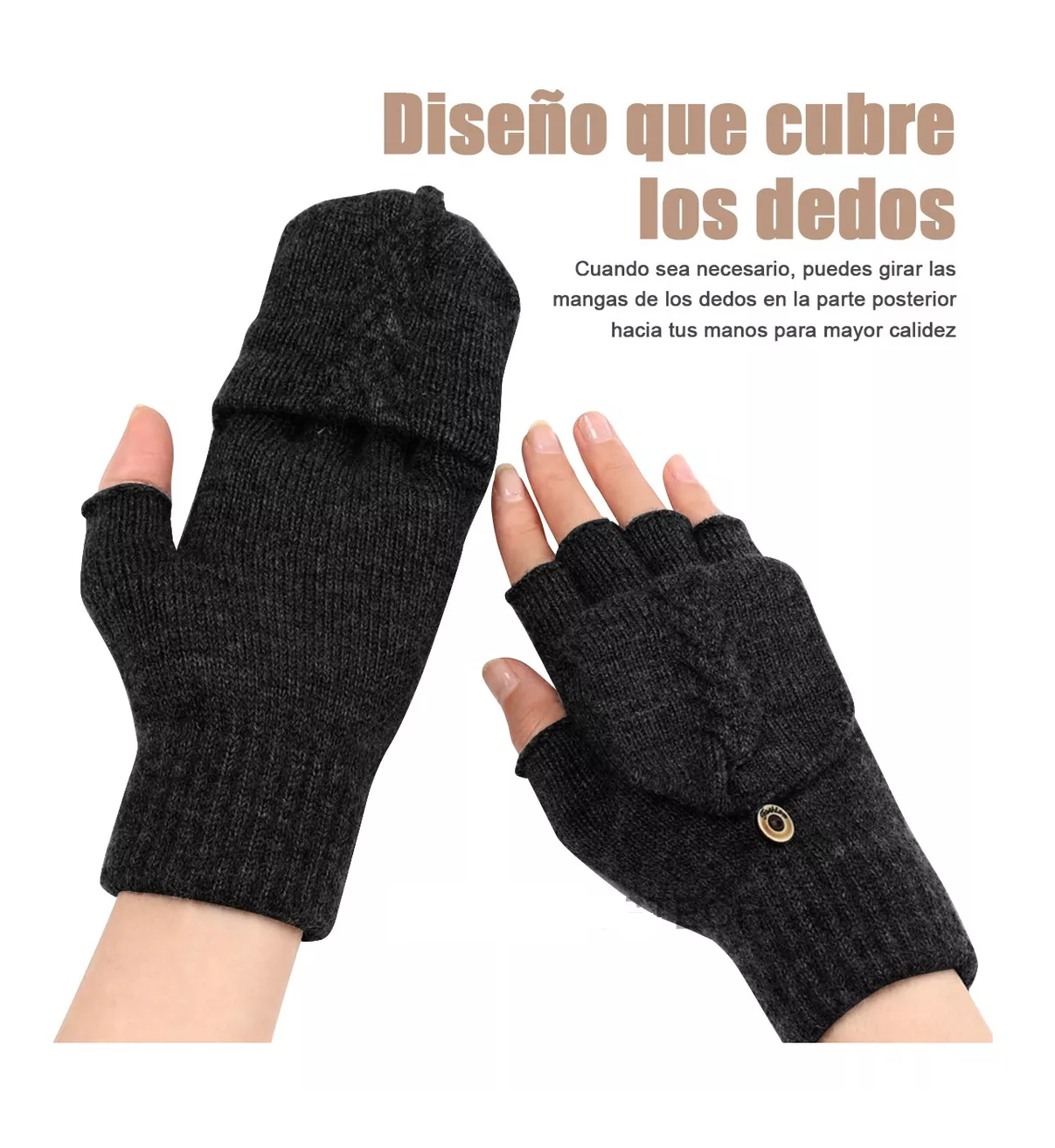 Foto 4 pulgar | Guantes Tejidos Invierno Frio Dedos Descubiertos Negro para Hombre