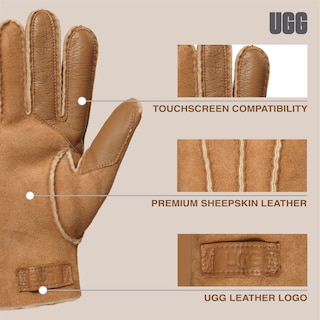 Foto 3 | Guantes Ugg De Piel De Oveja En Contraste Para Hombre, Color Marrón Castaño, Talla L - Venta Internacional.