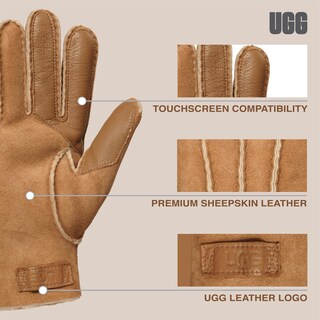 Foto 3 | Guante Ugg De Piel De Oveja En Contraste Con Pantalla Táctil Para Hombre, Color Castaño Xl - Venta Internacional.