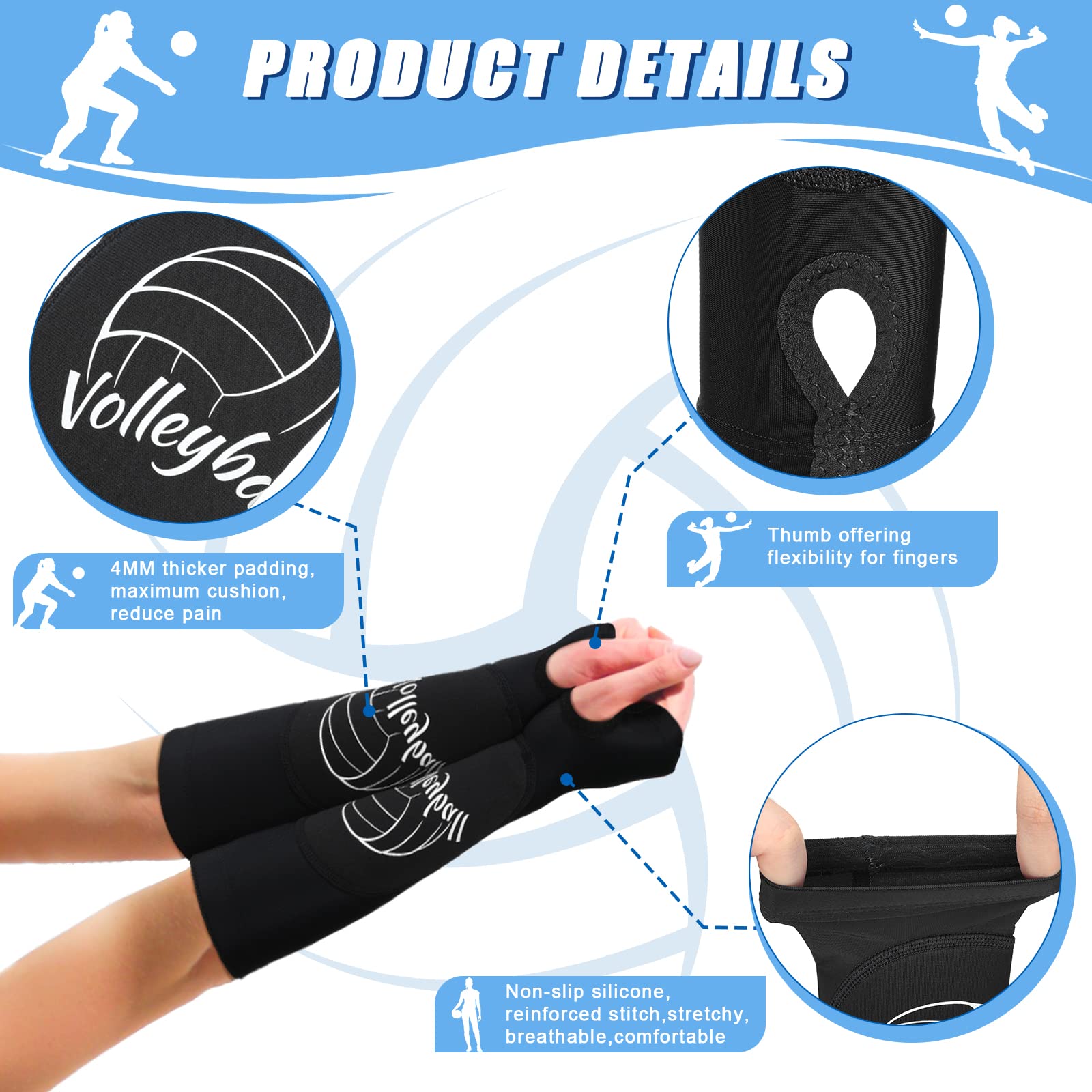 Foto 3 pulgar | Manguitos De Voleibol Yinder Para Jóvenes Con Protector De Muñeca, 3 Pares - Venta Internacional.