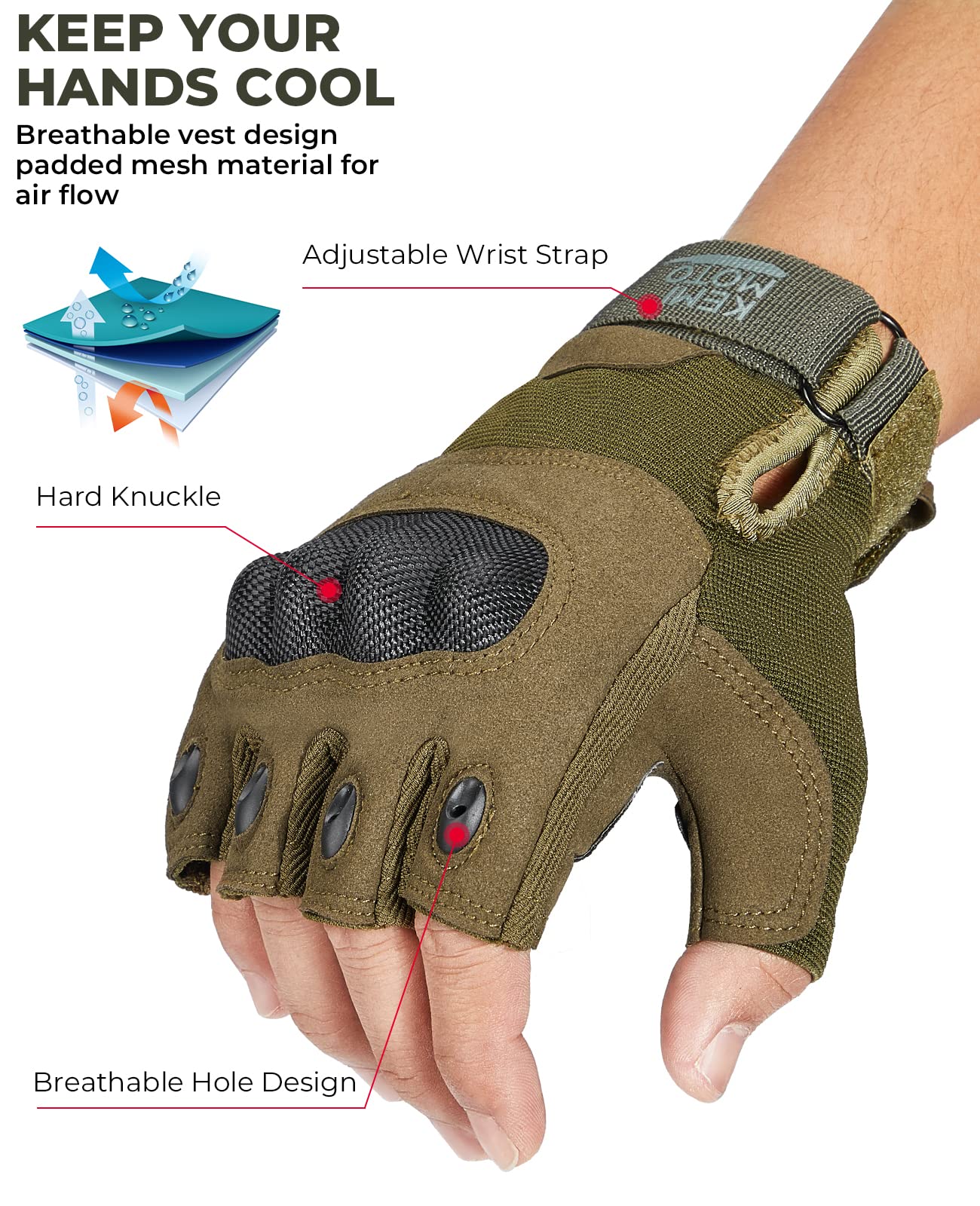 Foto 4 pulgar | Guantes Tácticos Kemimoto Fingerless Para Hombre Y Moto - Venta Internacional.