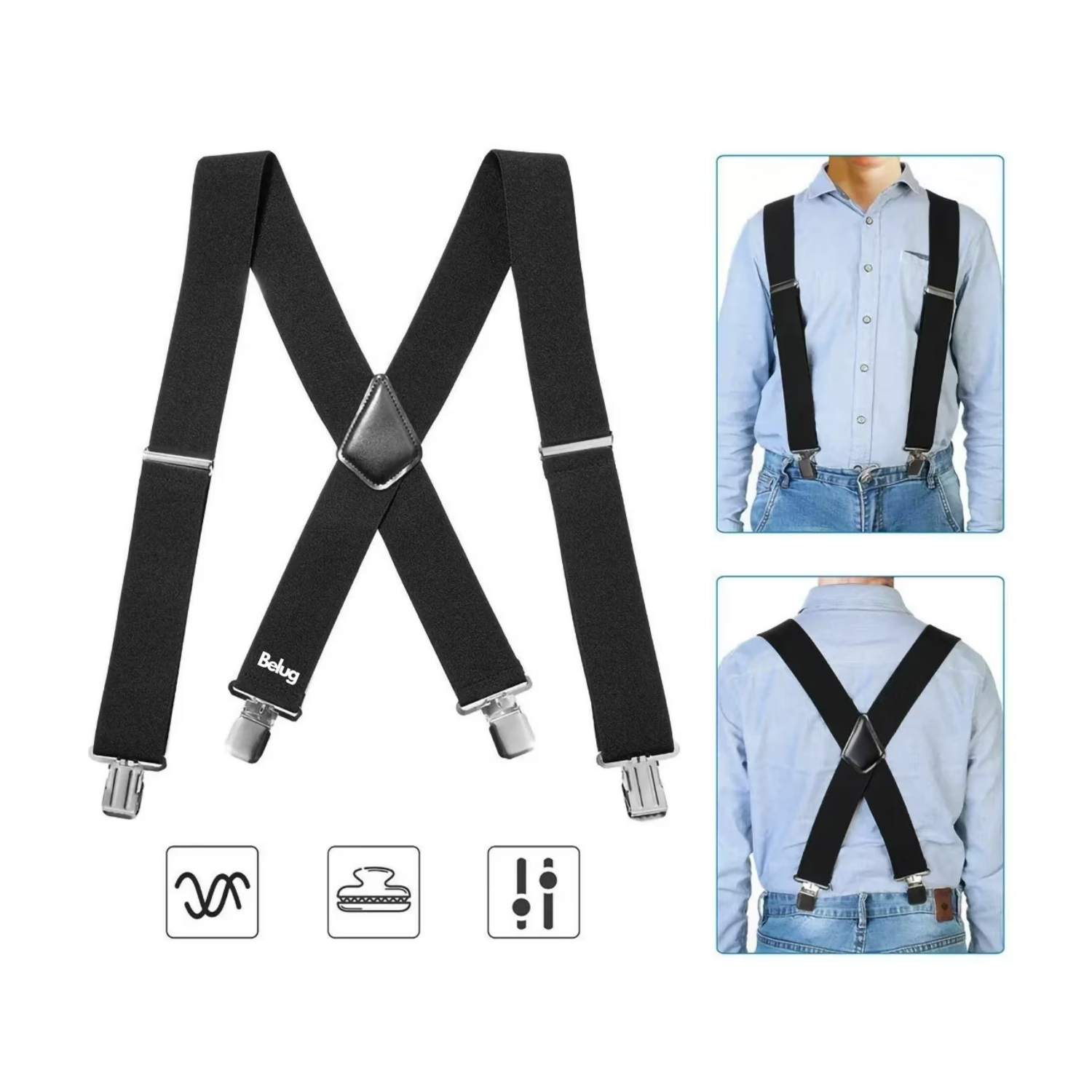 Foto 3 | Tirantes Para Caballero Elegantes, Belug Ajustables Y Elásticos Negro