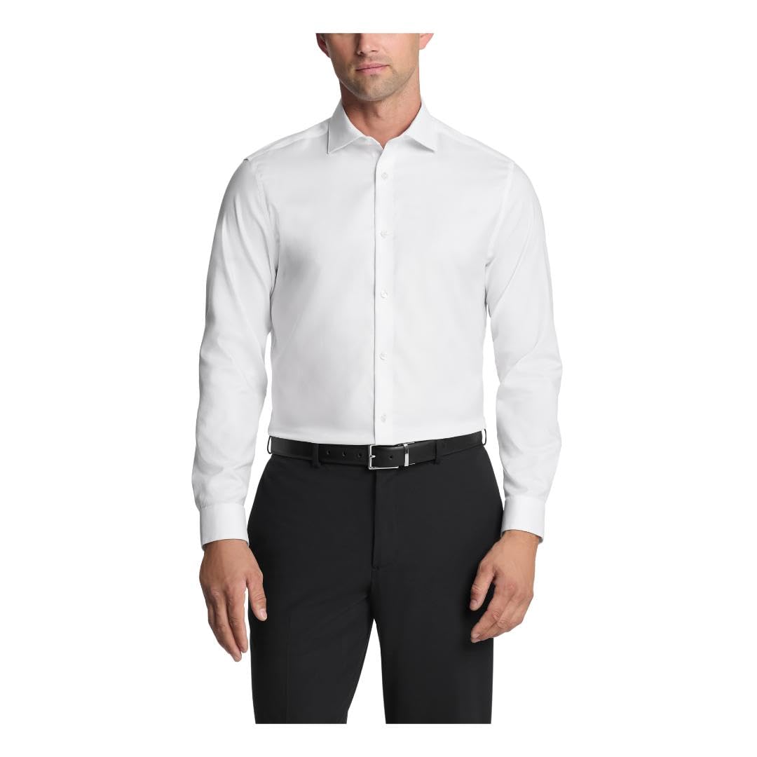 Camisa De Vestir Calvin Klein, No Elástica, Ajustada Al Hierro, Blanca - Venta Internacional.