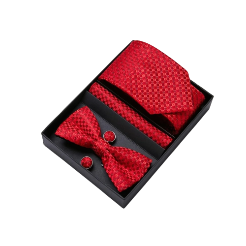 Juego De Gemelos Y Corbata Para Hombre Roja