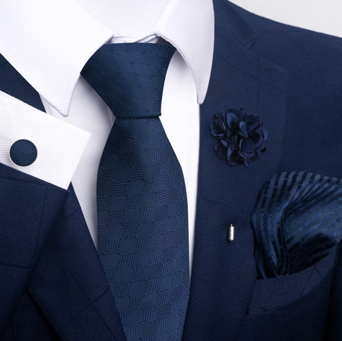 Foto 4 pulgar | Corbata + Boutonniere + Pañuelo + Gemelos Wünd Azul