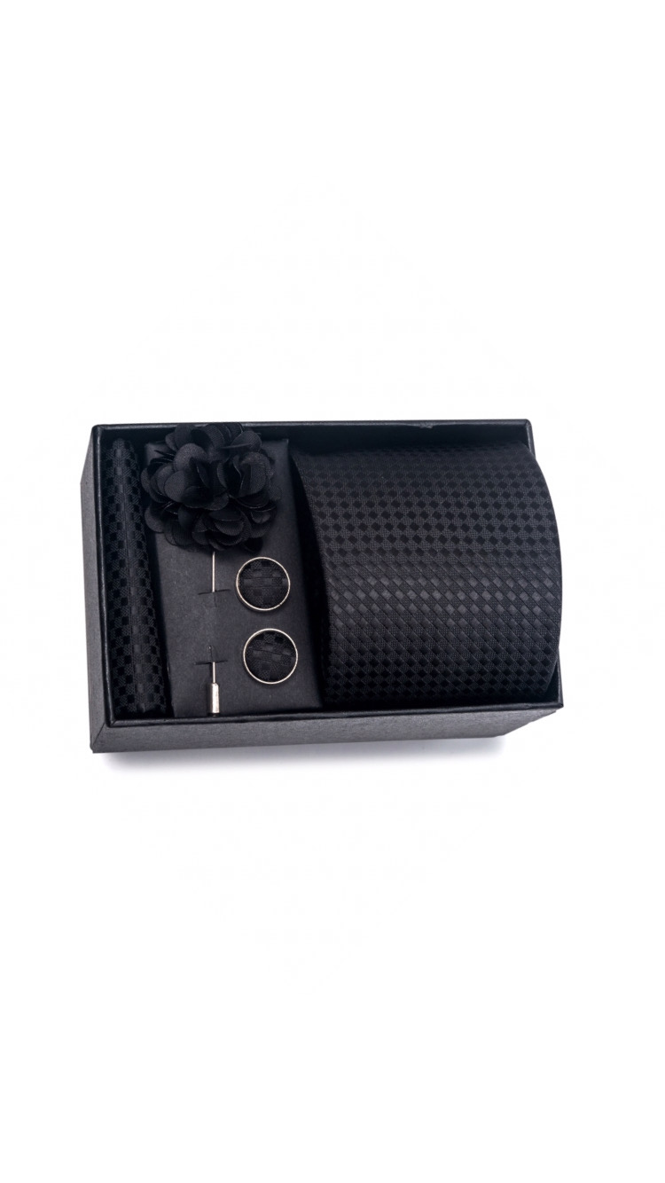 Foto 1 | Corbata + Boutonniere + Pañuelo + Gemelos Wünd Negros para Hombre