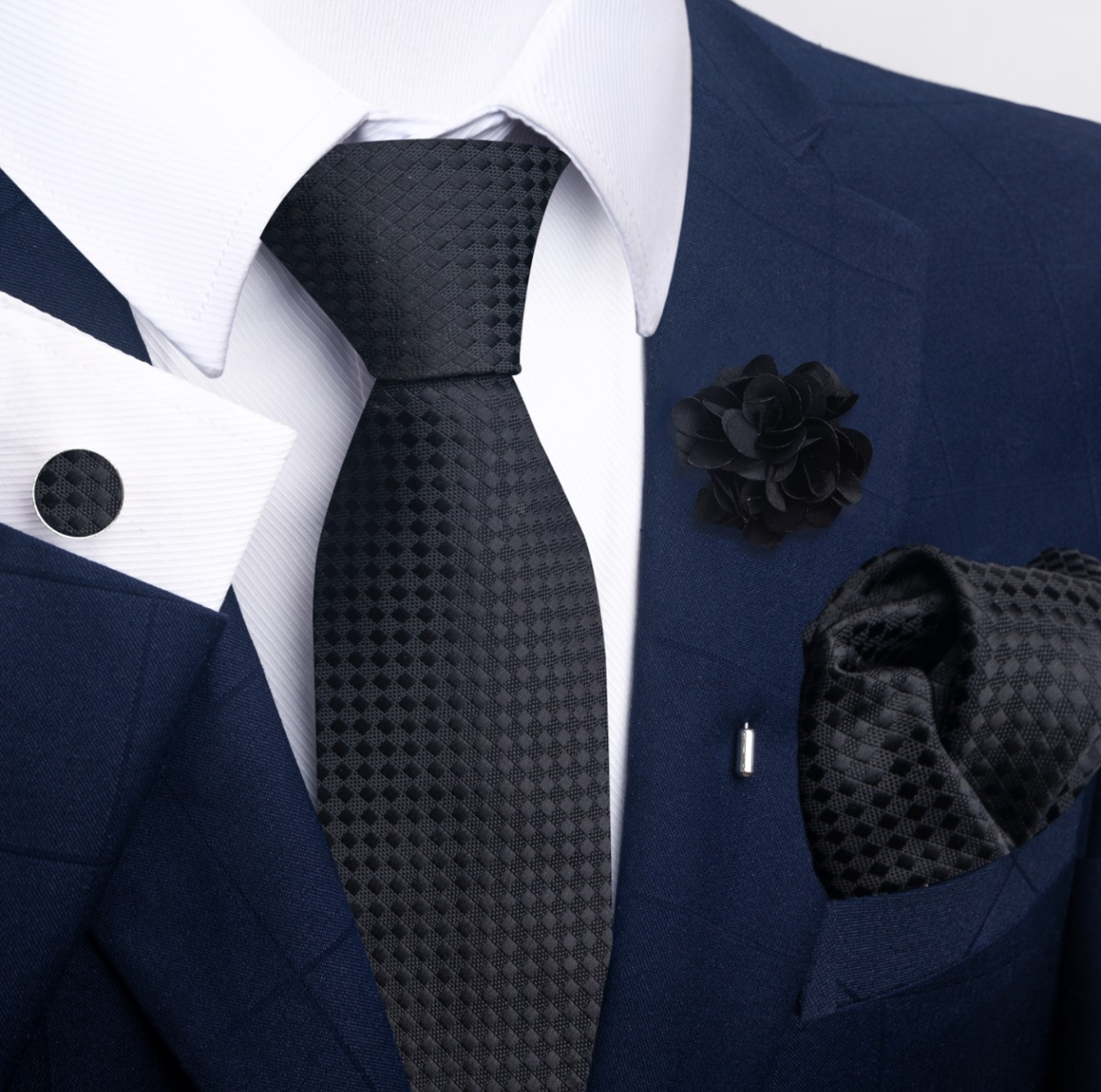 Foto 3 pulgar | Corbata + Boutonniere + Pañuelo + Gemelos Wünd Negros para Hombre