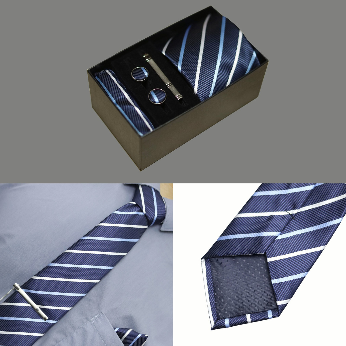 Foto 2 | Classic Set Corbata Pañuelo Mancuernilla Hombre 5 Piezas, Estilo B, Azul