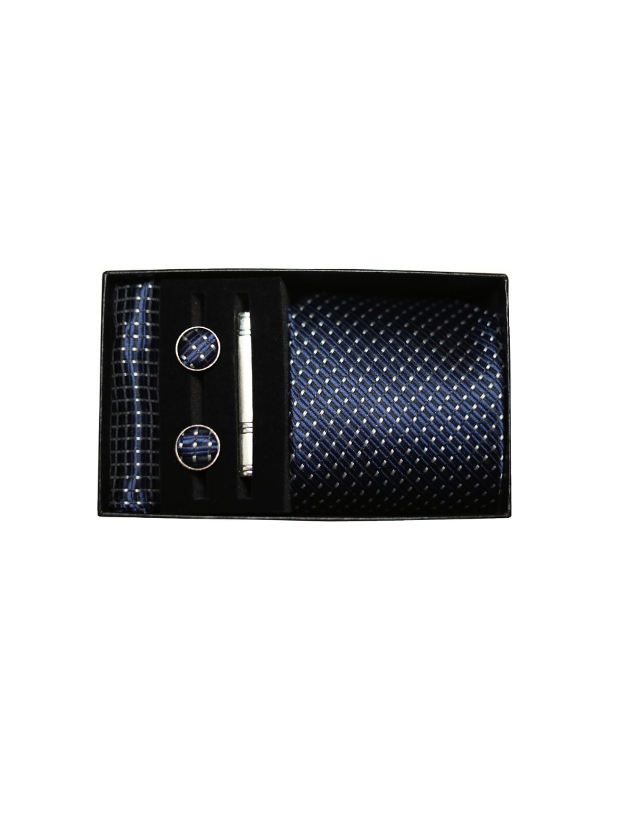 Classic Set Corbata Pañuelo Mancuernilla Hombre 5 Piezas, Estilo A, Azul