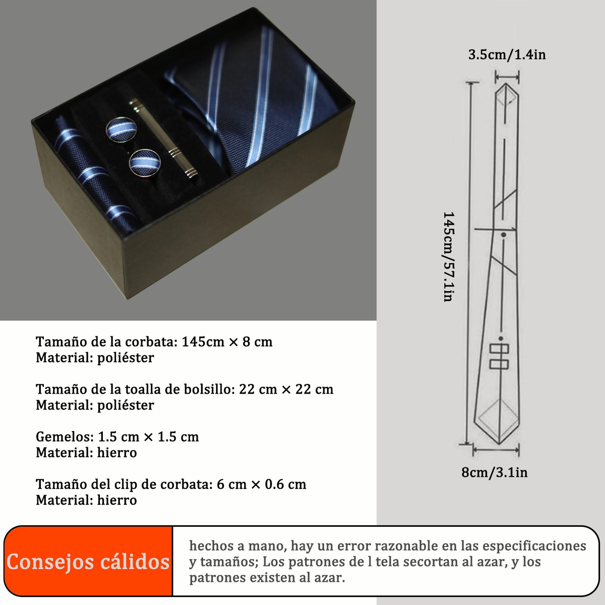 Foto 4 pulgar | Corbata con Pañuelo y Mancuernillas Wünd 5 Piezas para Hombre