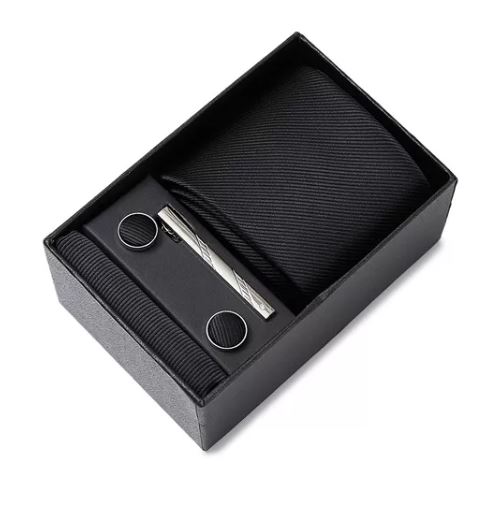 Foto 2 pulgar | Set de Corbata Formal de 8 cm Con Estuche de Regalo Negro Azul Oscuro