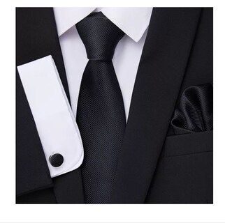 Foto 2 | Set de Corbata Formal de 8 cm Con Estuche de Regalo Negro Azul Oscuro
