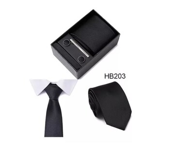 Foto 3 | Set de Corbata Formal de 8 cm Con Estuche de Regalo Negro Azul Oscuro