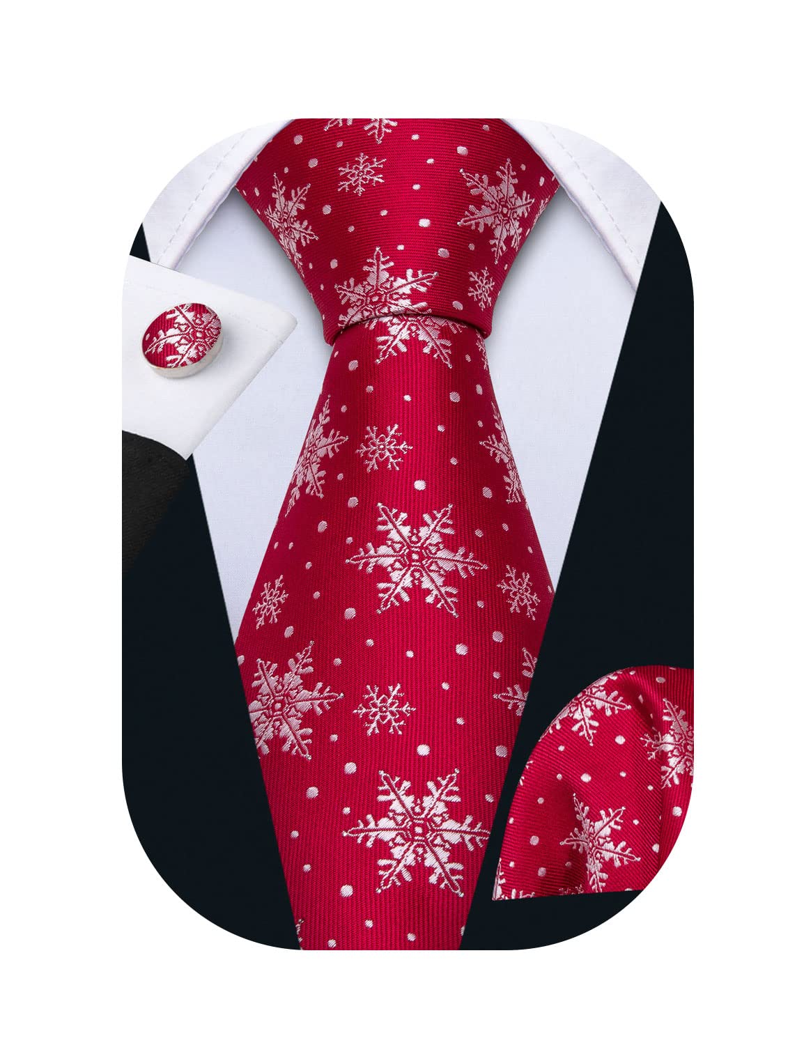 Set De Corbata Barry.wang, Tejido En Seda Navideña, Para Hombre, Color Rojo Nieve - Venta Internacional.